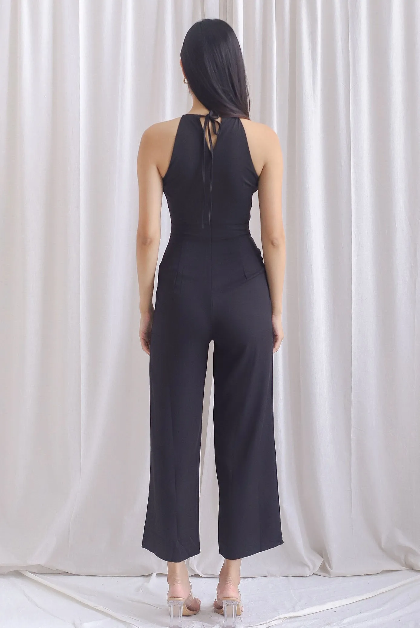 Polina Origami Halter Jumpsuit In Black