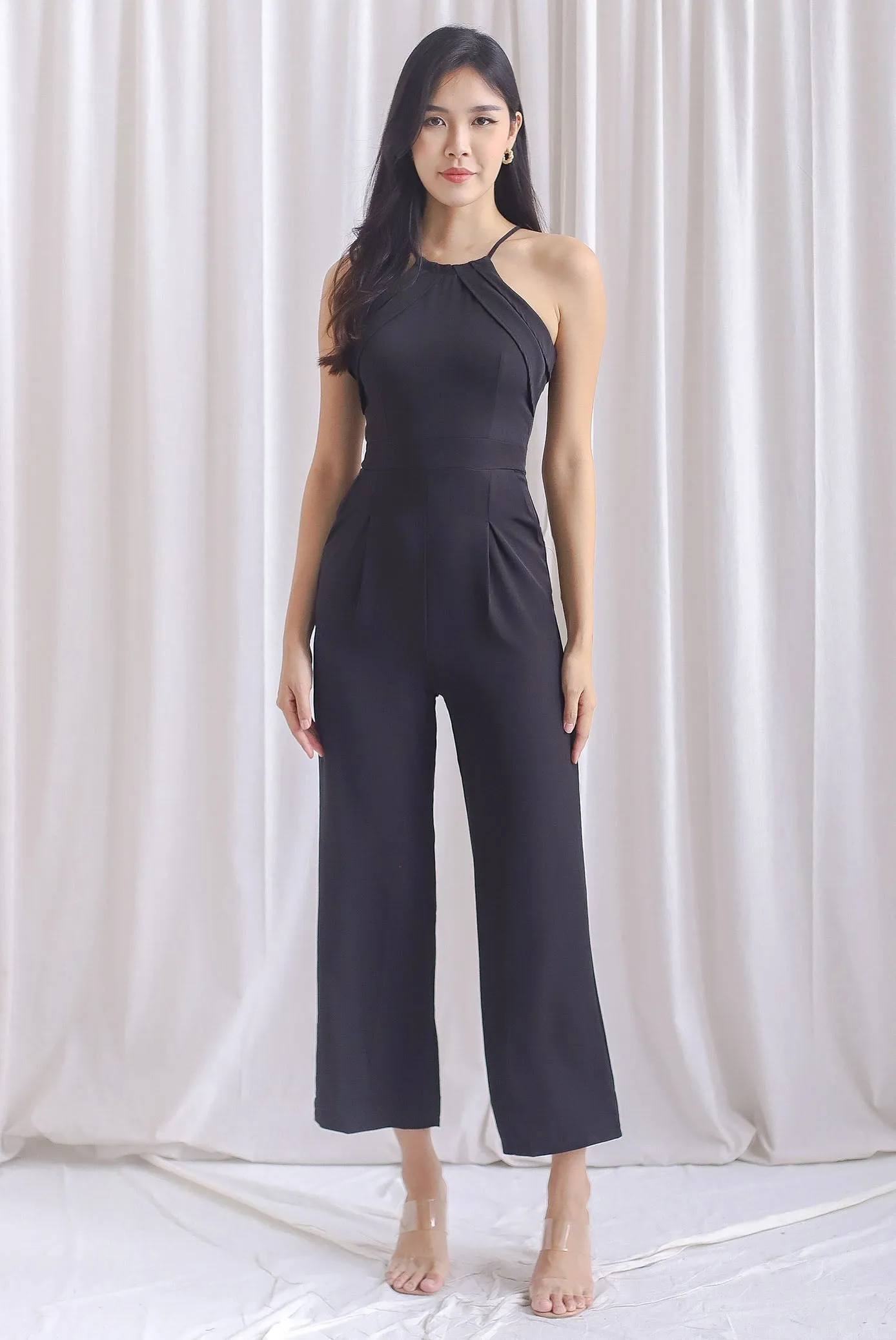Polina Origami Halter Jumpsuit In Black
