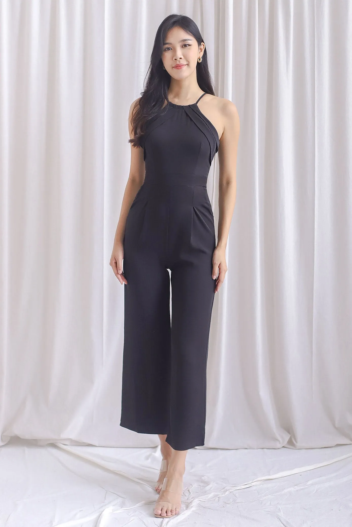 Polina Origami Halter Jumpsuit In Black