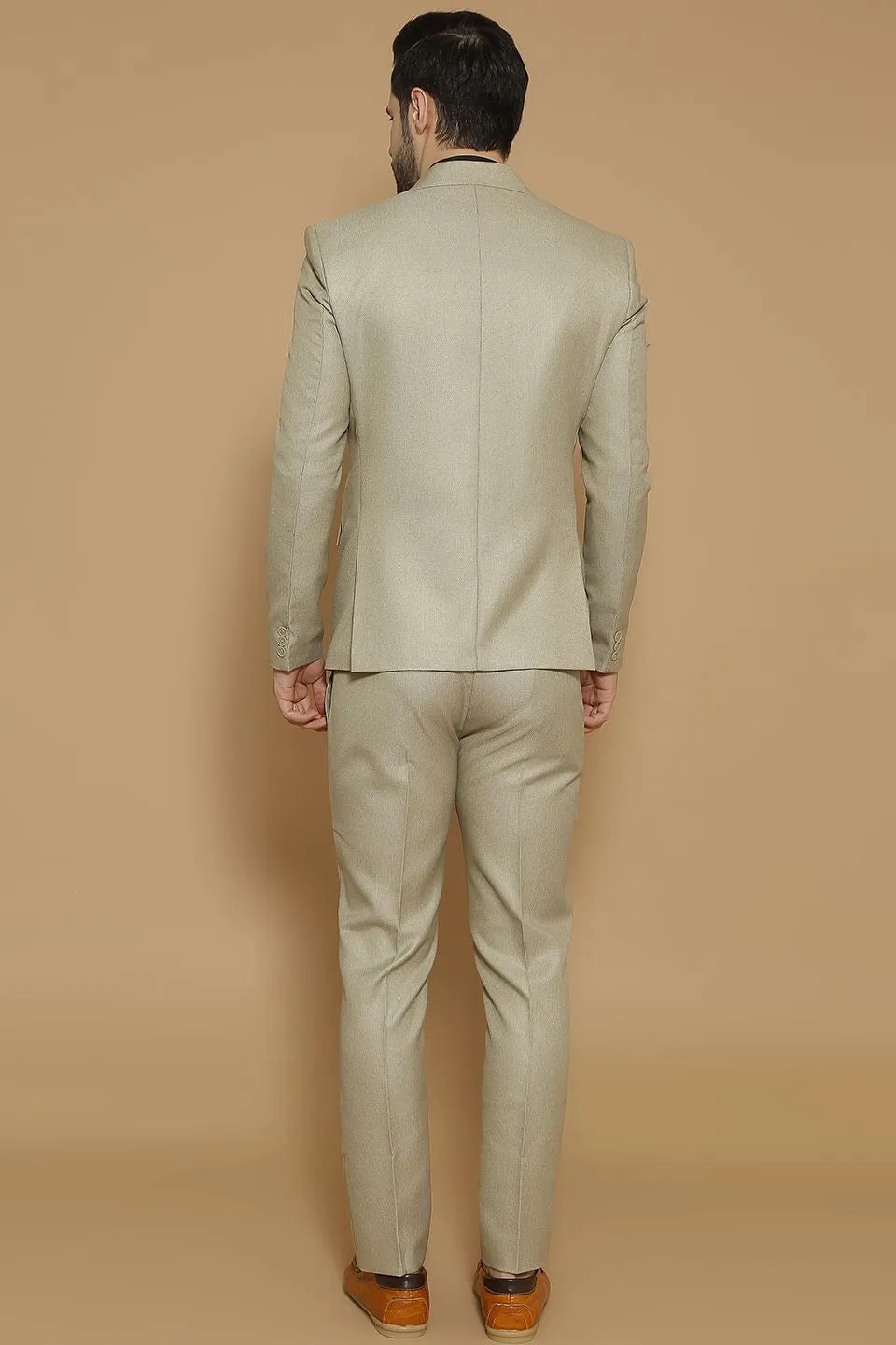 Poly Viscose Beige Two Piece Suit