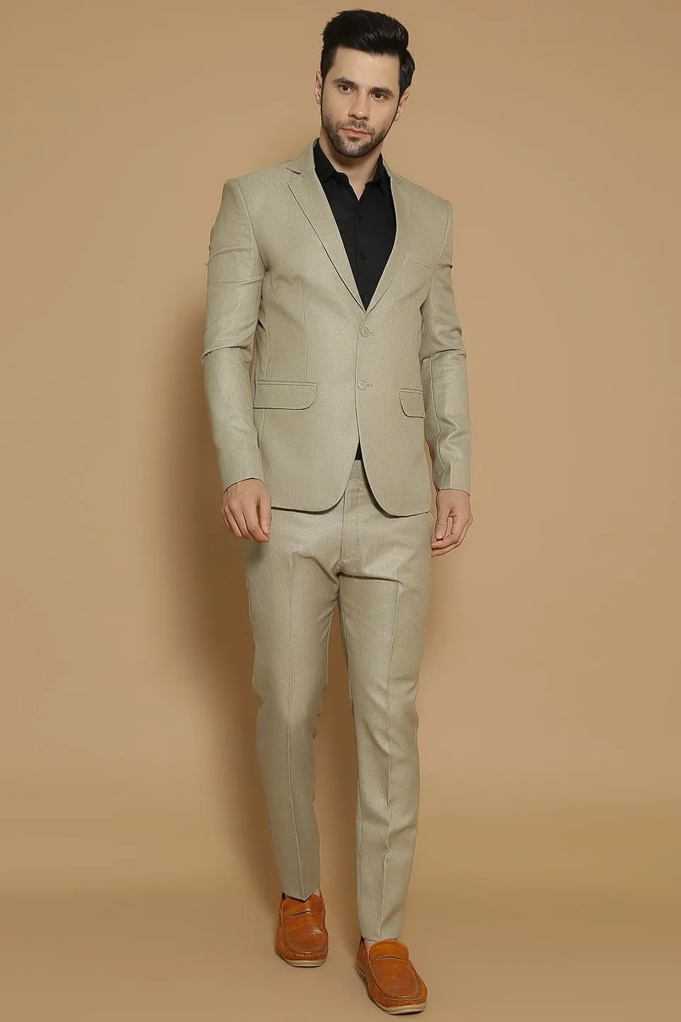 Poly Viscose Beige Two Piece Suit