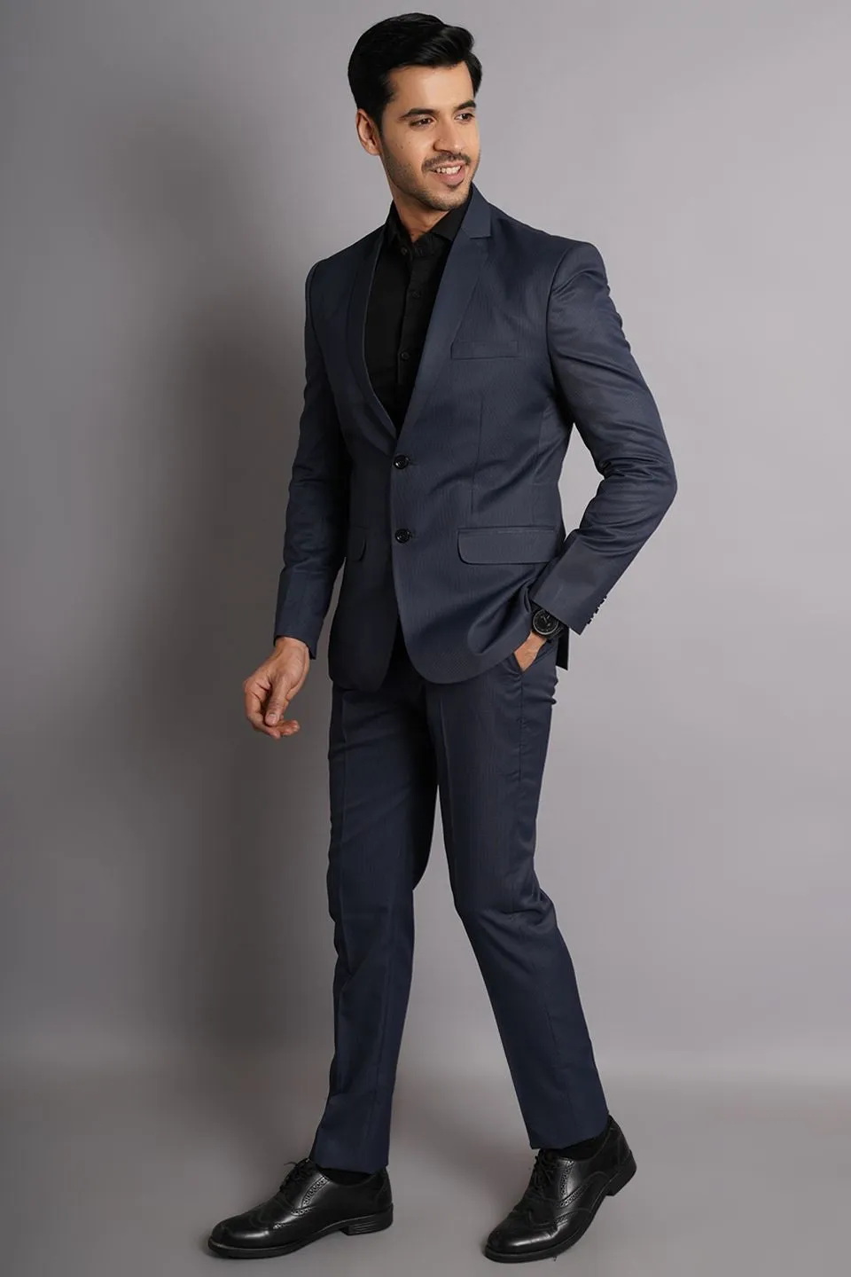 Poly Viscose Blue Solid Two Piece Suit