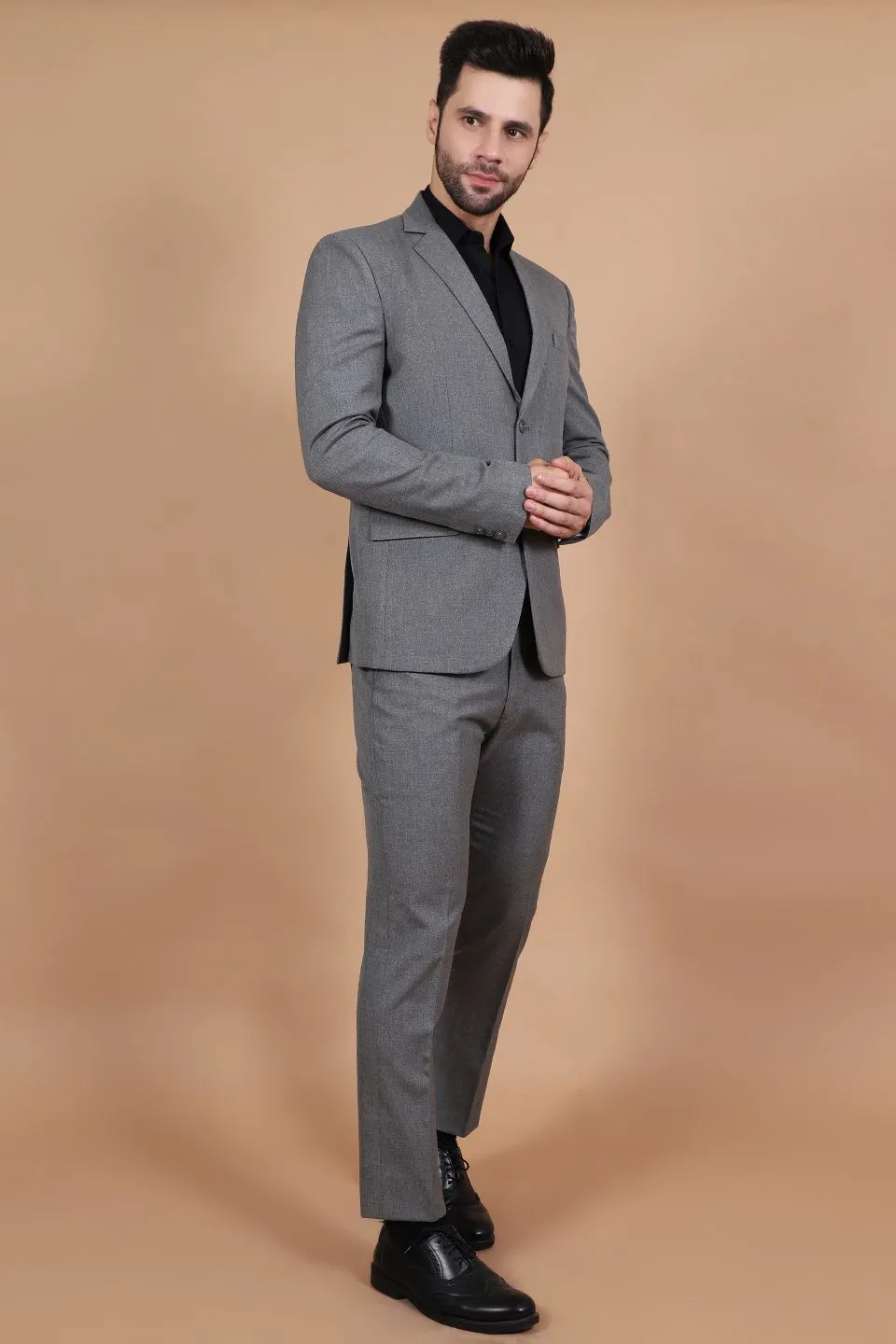 Polyester Cotton Grey Two Piece Suit