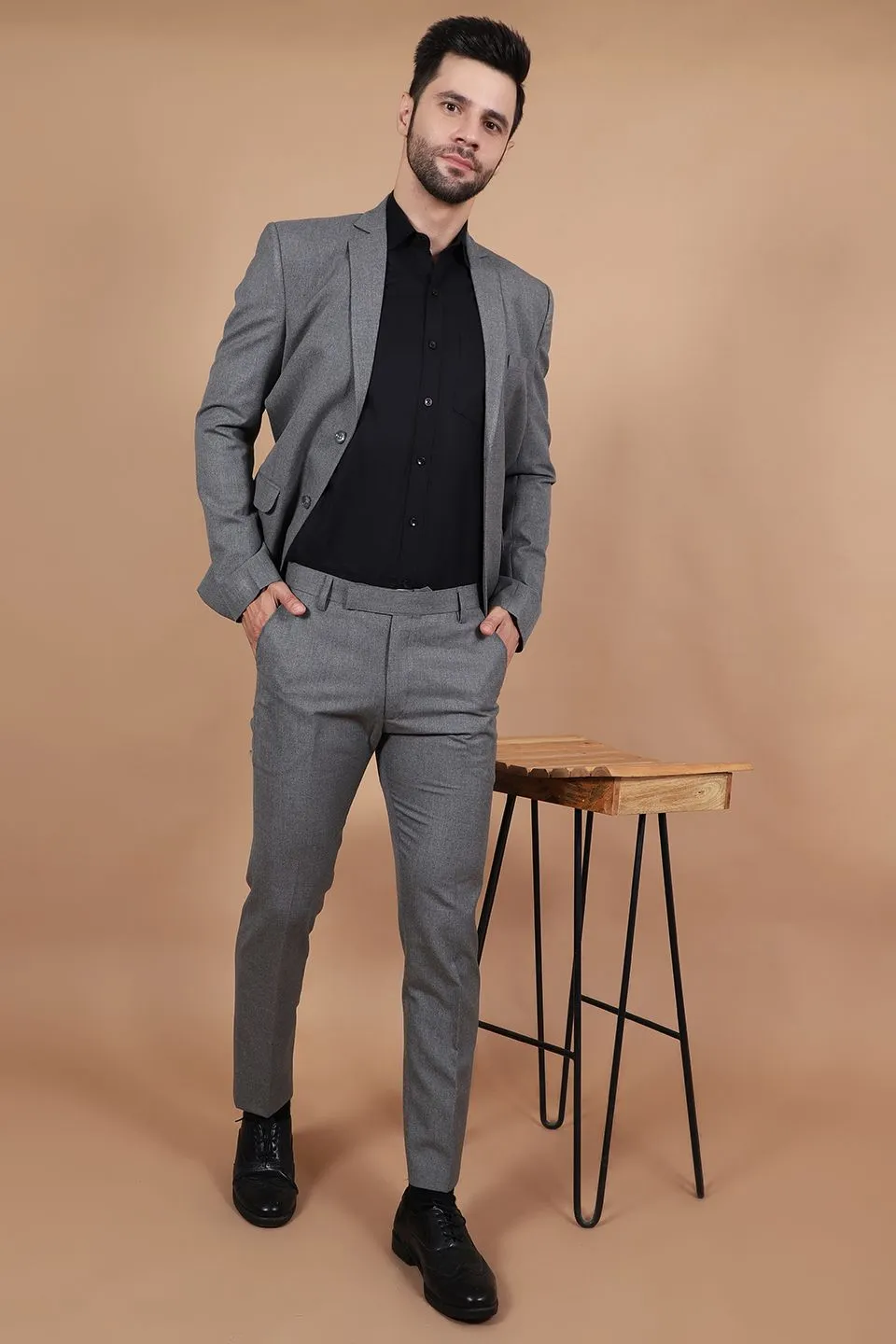 Polyester Cotton Grey Two Piece Suit