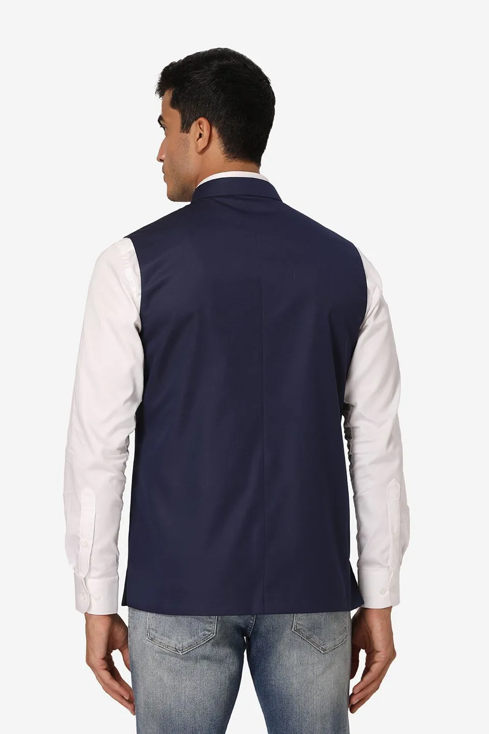 Polyester Cotton Navy Blue Modi Nehru Jacket