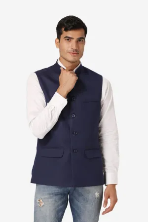 Polyester Cotton Navy Blue Modi Nehru Jacket