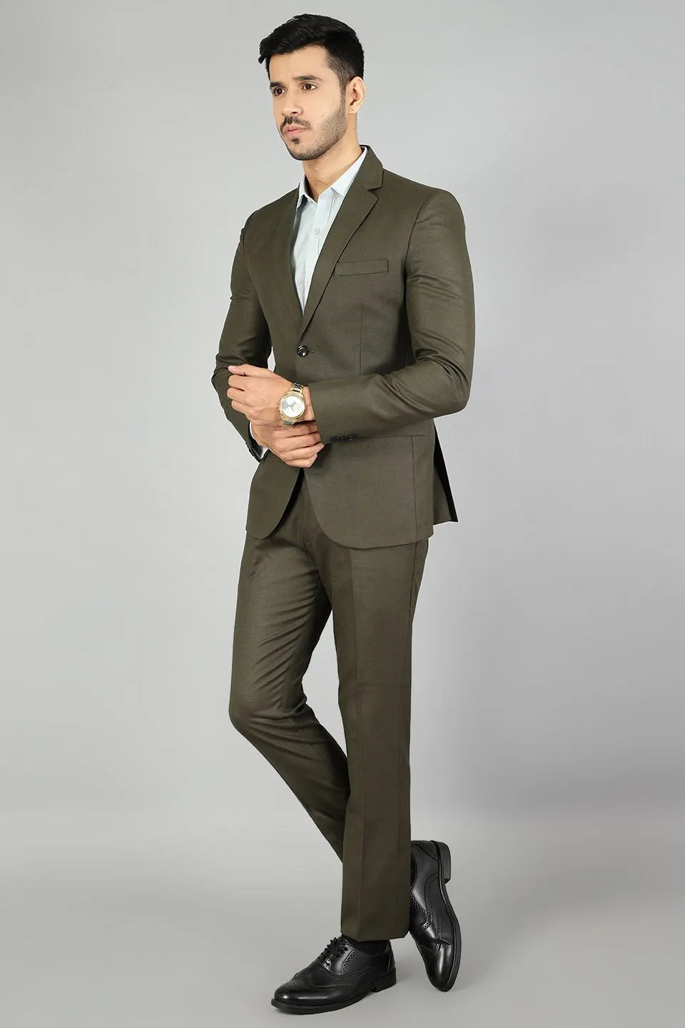 Polyester Cotton Plain Green Two Piece Suit