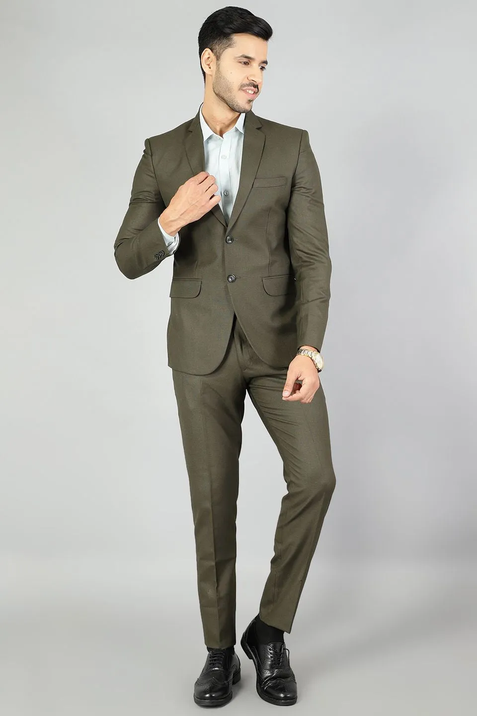 Polyester Cotton Plain Green Two Piece Suit