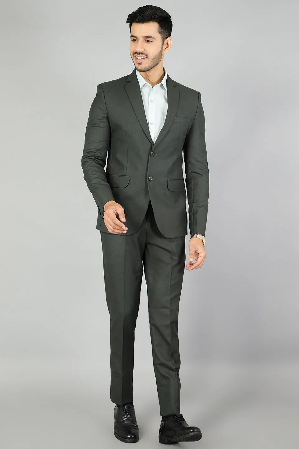 Polyester Cotton Plain Green Two Piece Suit
