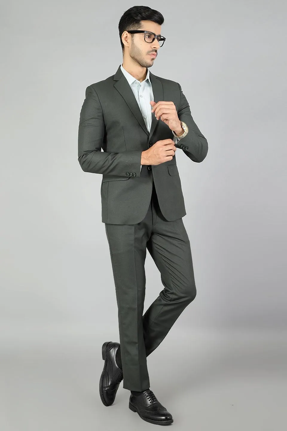 Polyester Cotton Plain Green Two Piece Suit