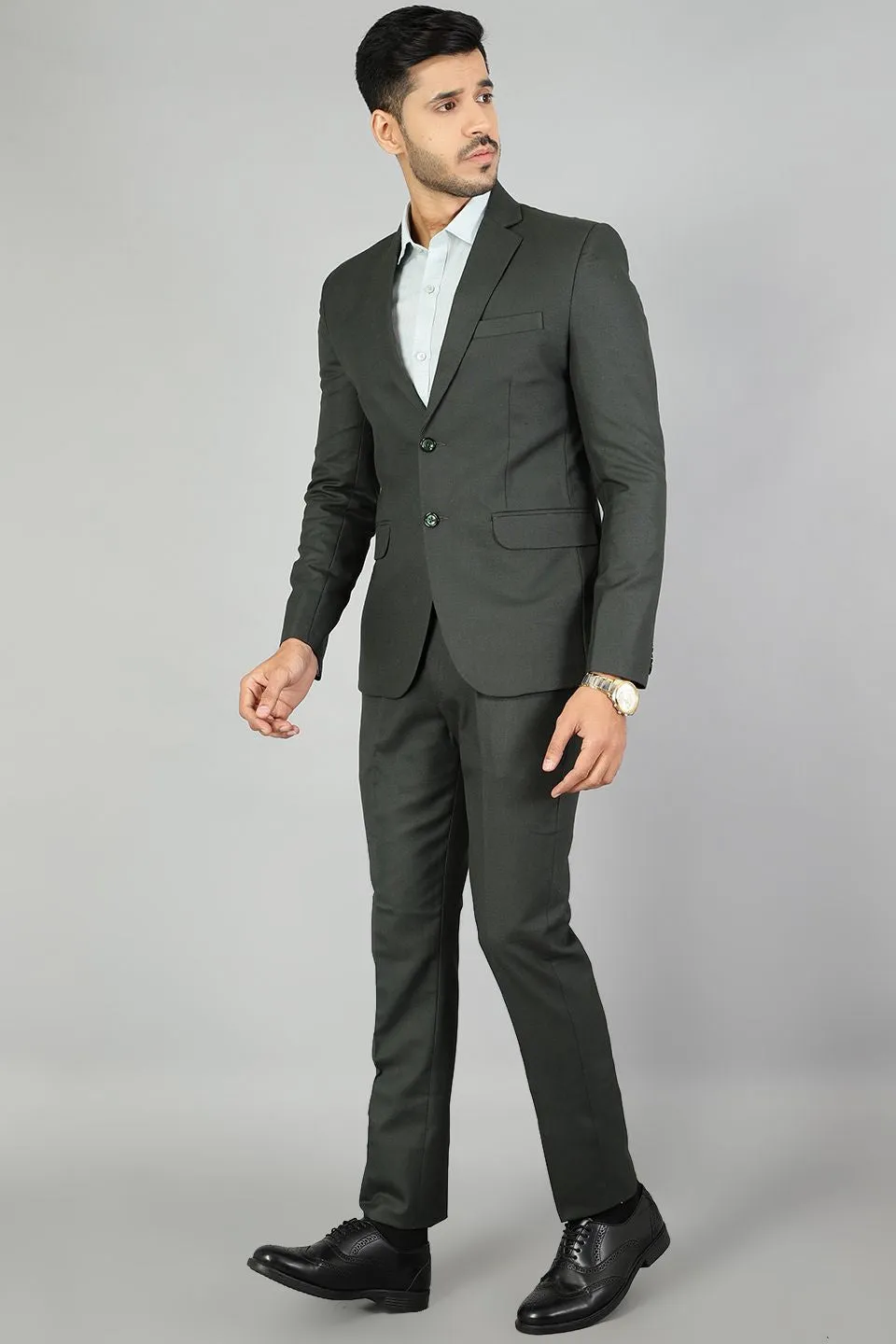 Polyester Cotton Plain Green Two Piece Suit