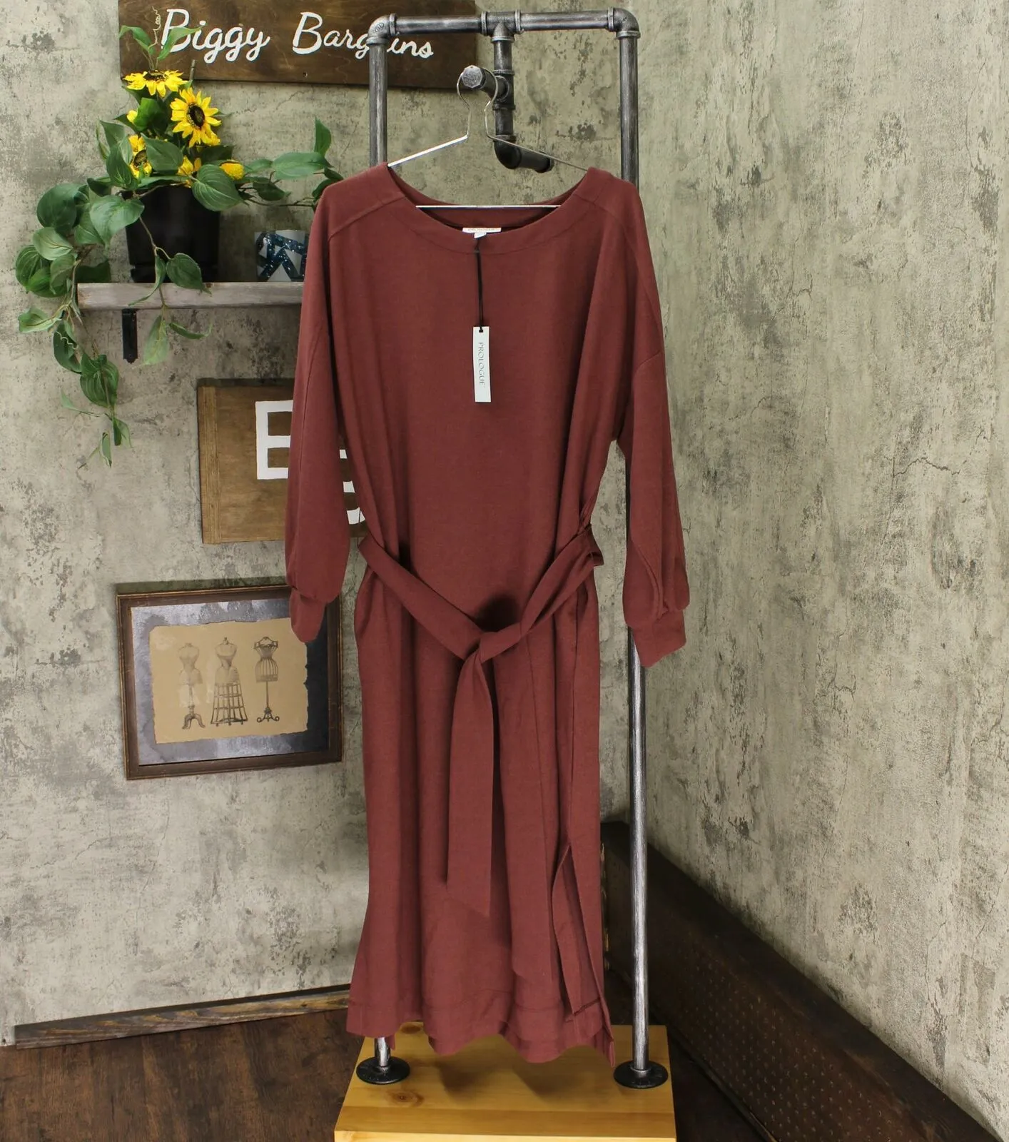 Prologue Women's Casual Fit Long Sleeve Boat Neck Midi Shift Dress