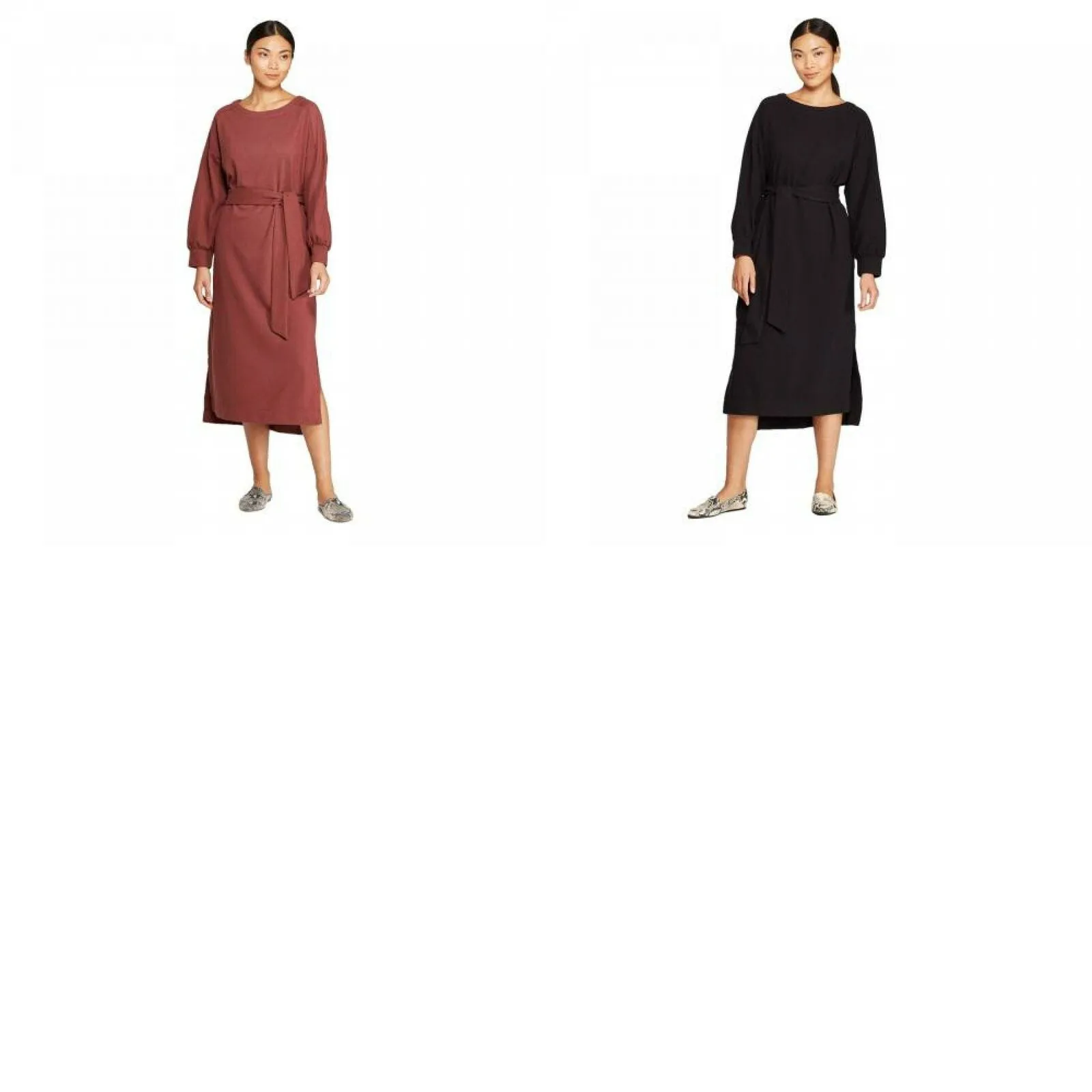 Prologue Women's Casual Fit Long Sleeve Boat Neck Midi Shift Dress