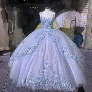 puffy prom dress, blue prom dress, tulle prom dresses, beaded prom dress, ball gown quinceanera dress   fg2070