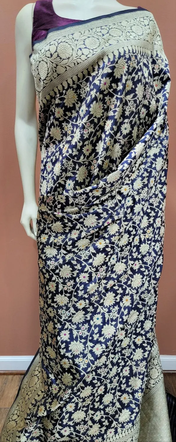 Pure Banaras Silk Katan Minakari Kadawa Jangla Saree
