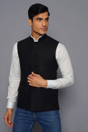 Pure Linen Black Modi Nehru Jacket