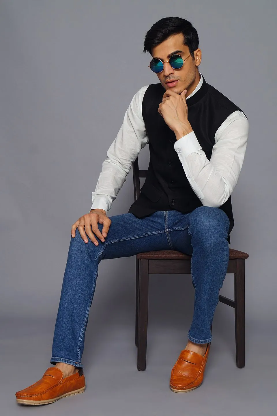 Pure Linen Black Modi Nehru Jacket