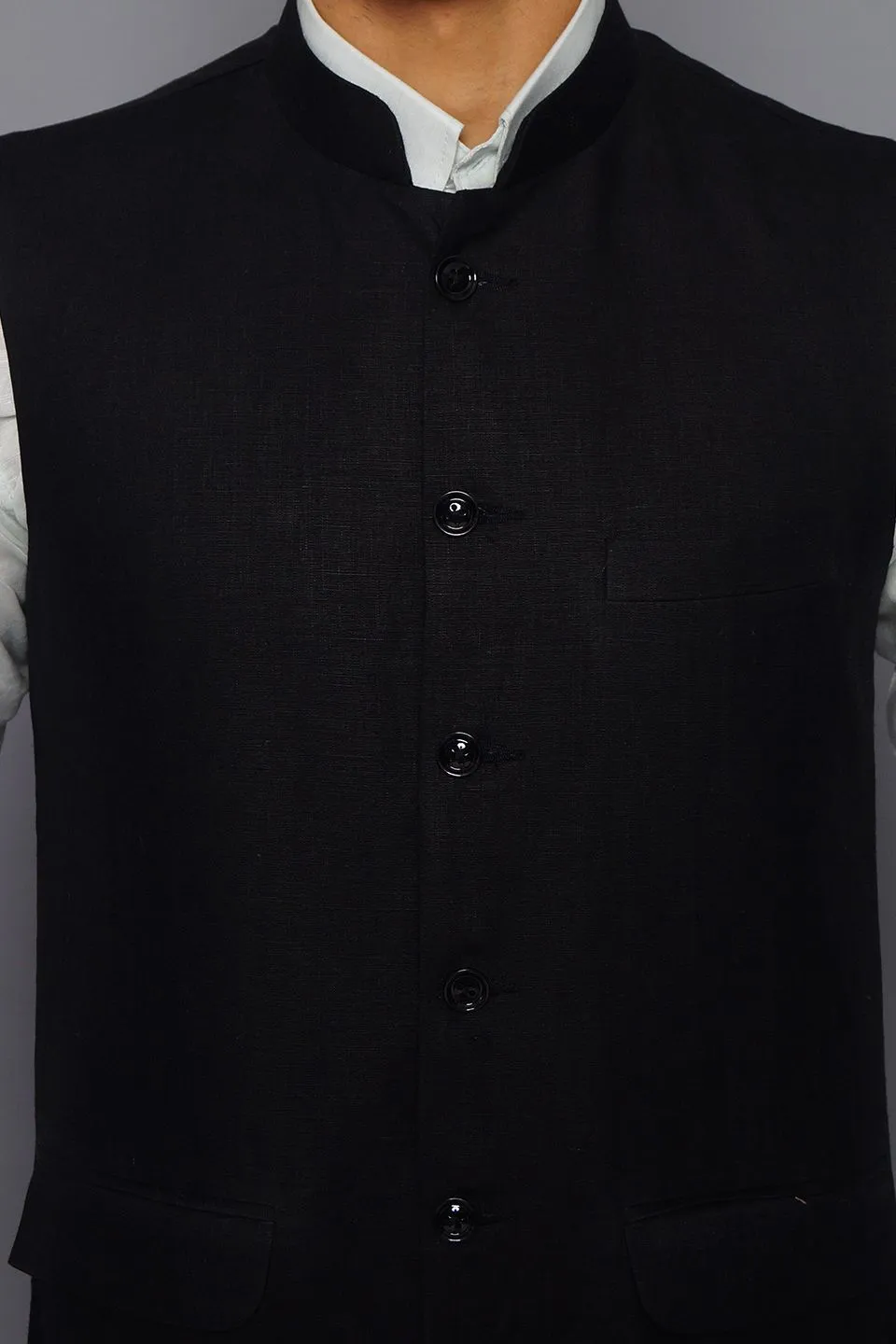 Pure Linen Black Modi Nehru Jacket