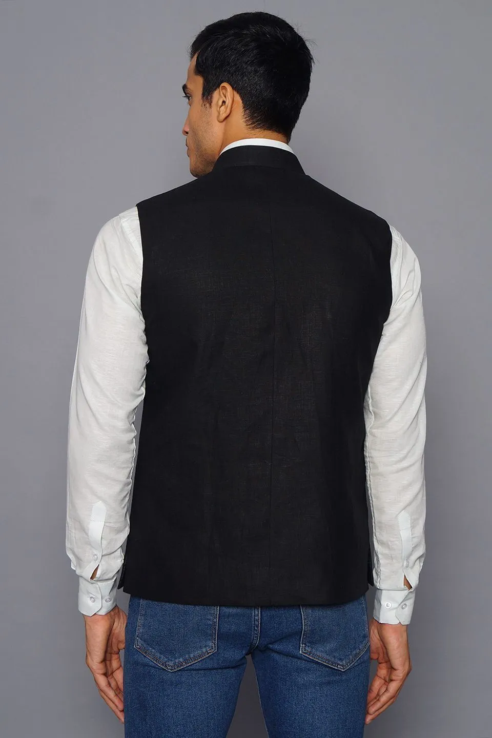 Pure Linen Black Modi Nehru Jacket