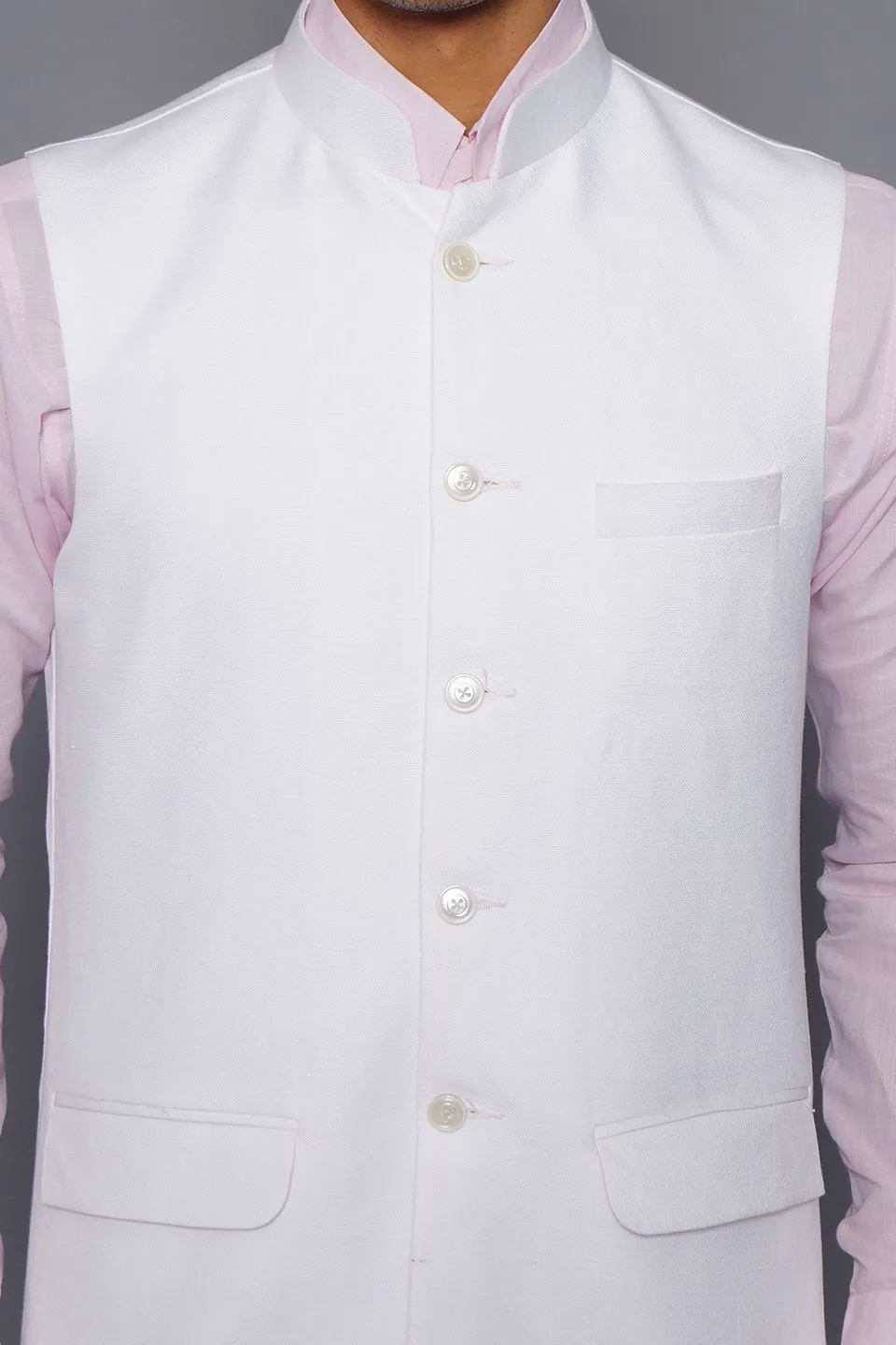 Pure Linen White Modi Nehru Jacket