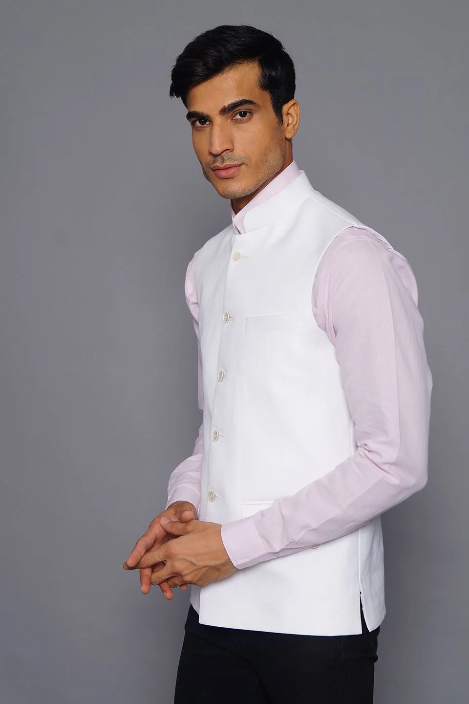 Pure Linen White Modi Nehru Jacket