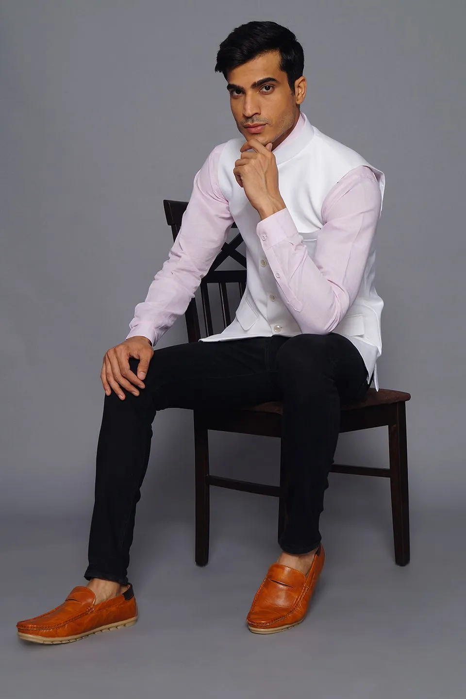 Pure Linen White Modi Nehru Jacket