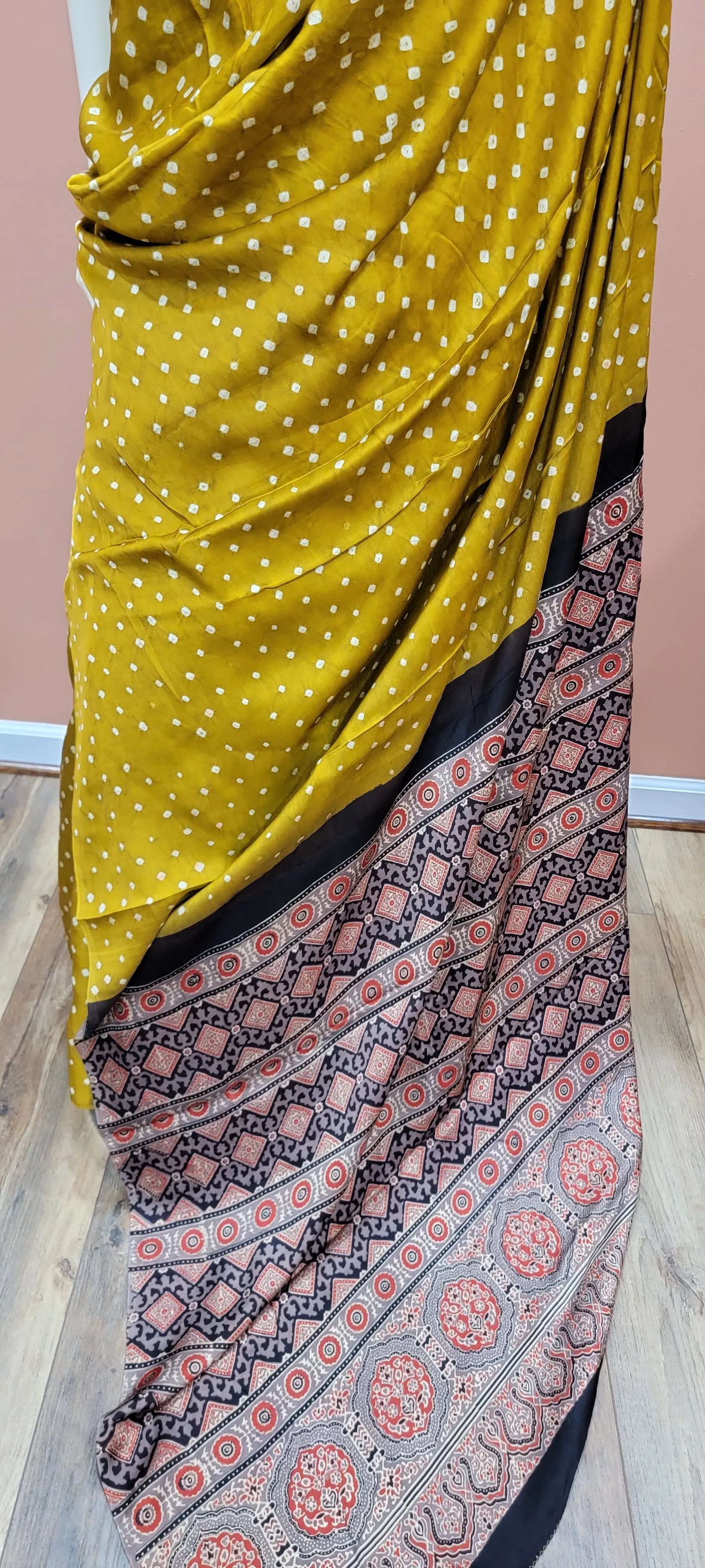 Pure Modal Silk Ajrakh Pallu Saree w/ Blouse