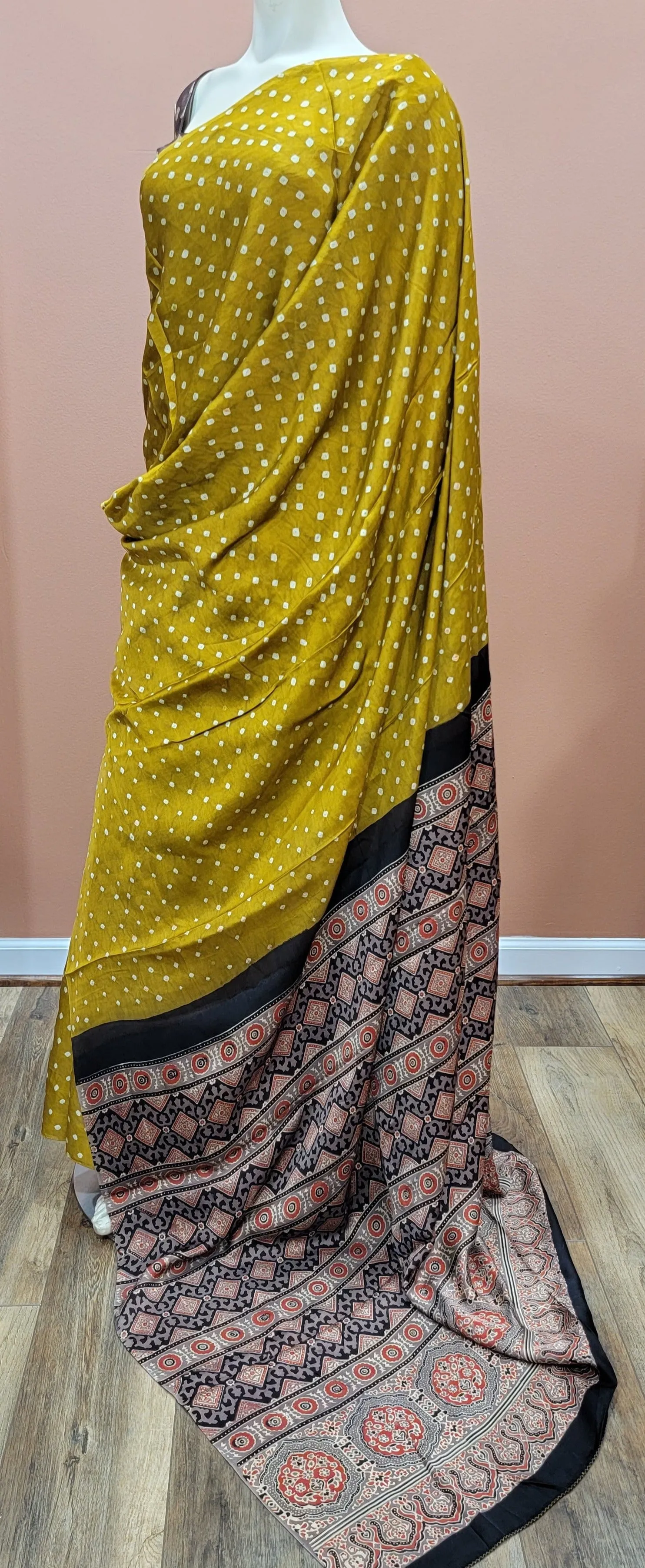 Pure Modal Silk Ajrakh Pallu Saree w/ Blouse