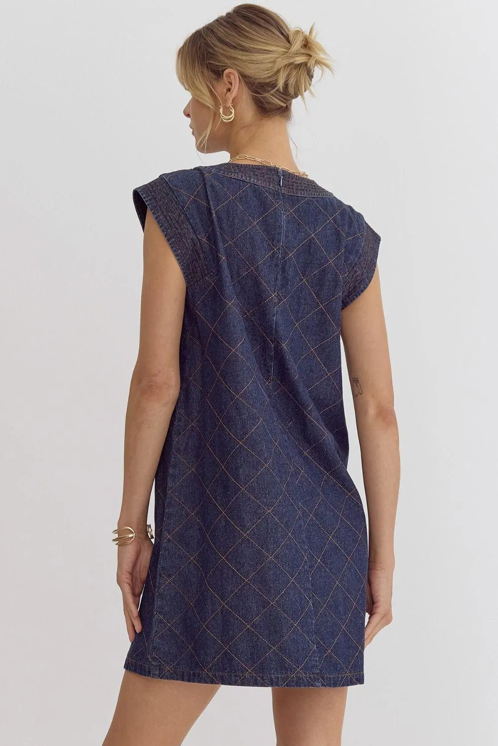 Quilted Denim Shift Dress