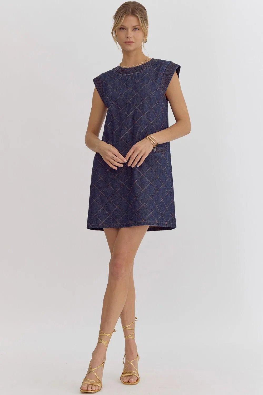 Quilted Denim Shift Dress