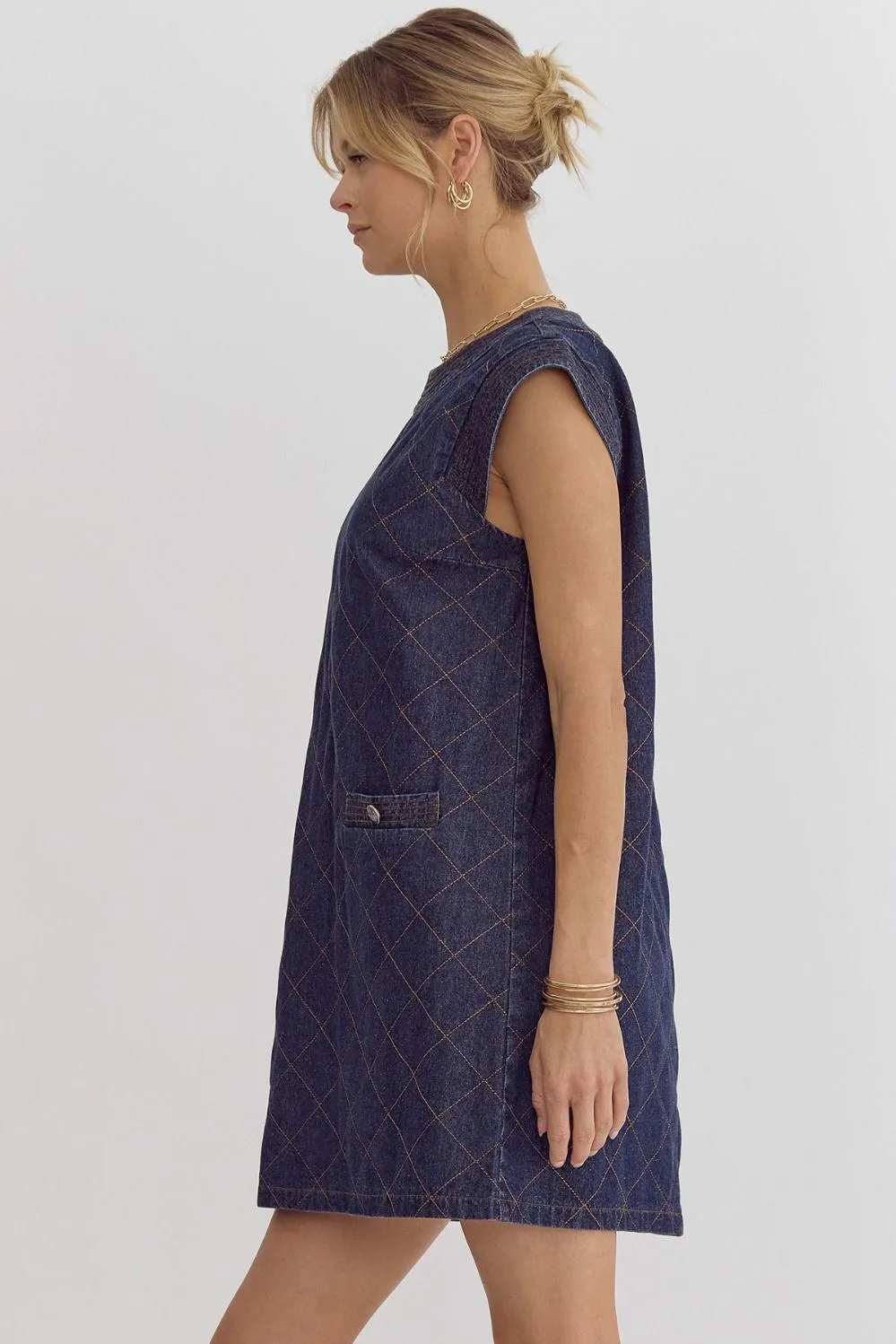 Quilted Denim Shift Dress