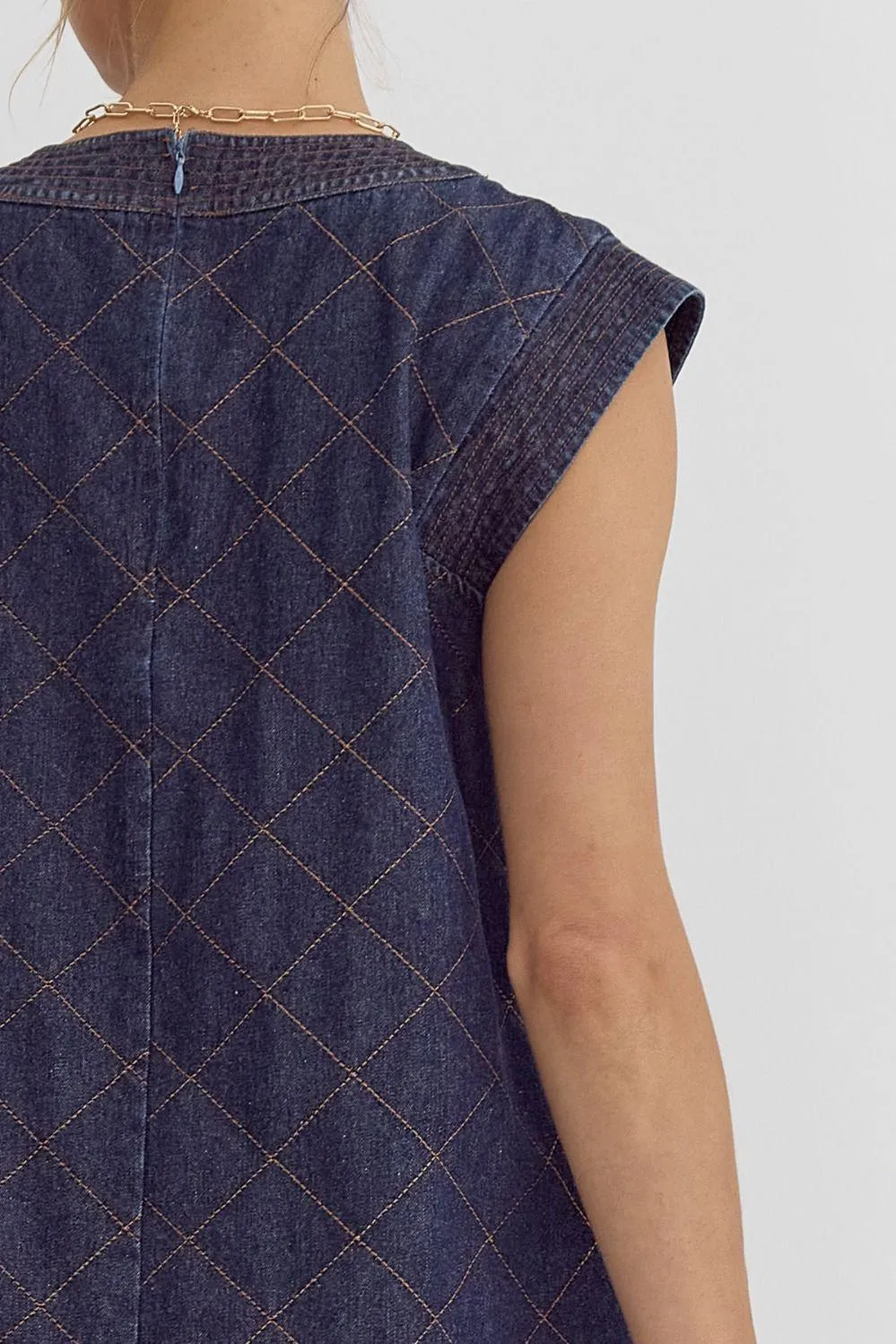 Quilted Denim Shift Dress