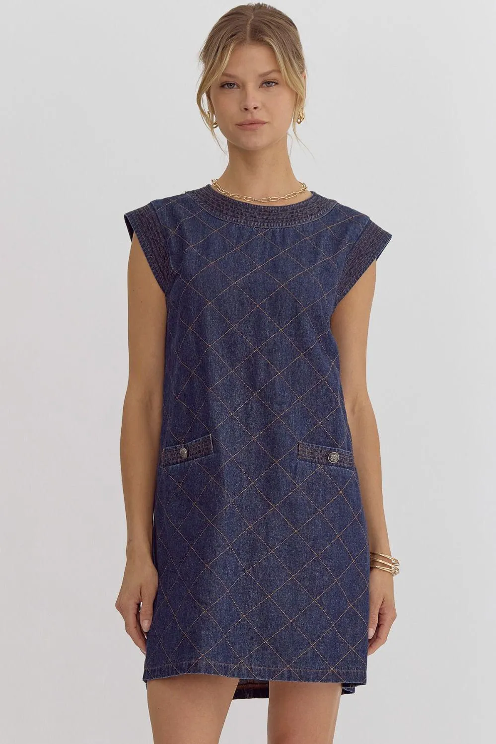 Quilted Denim Shift Dress