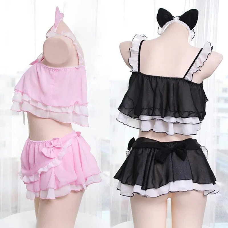 "BLACK/PINK CAT MAIDEN" LINGERIE SUIT K092403