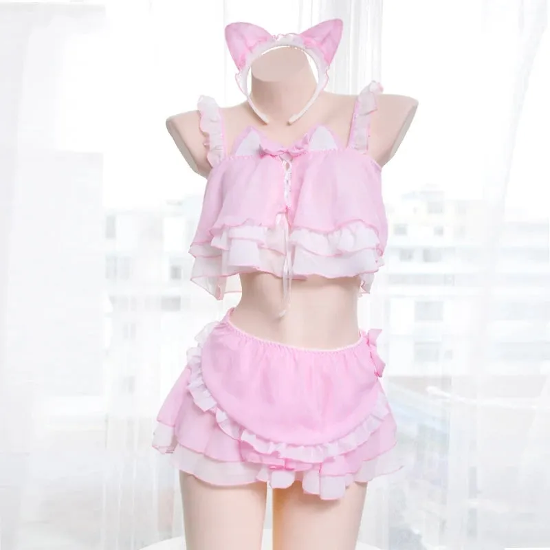 "BLACK/PINK CAT MAIDEN" LINGERIE SUIT K092403