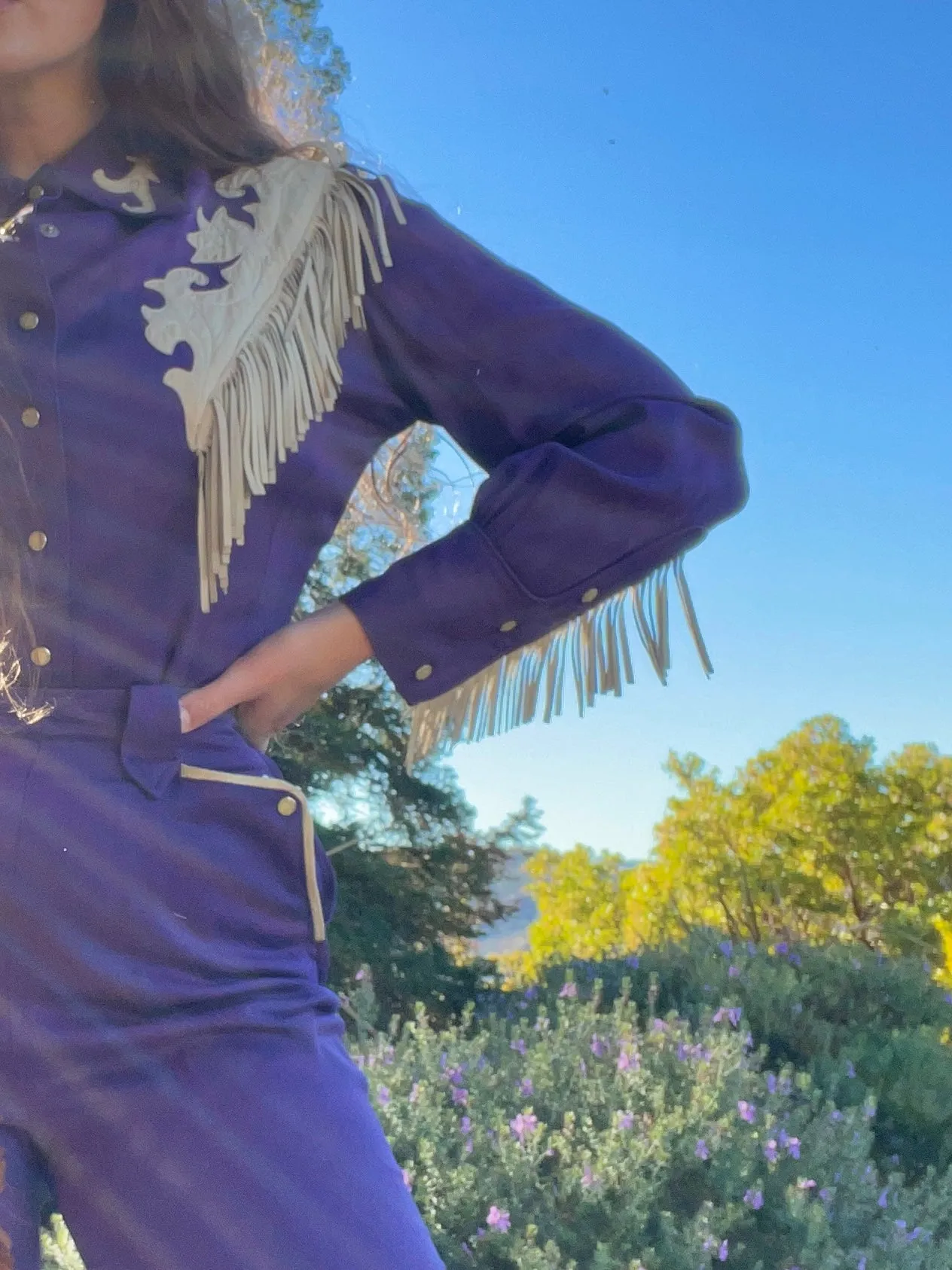 Rare 1950s Hilbilly Westerns Of Denver Vibrant Violet Gabardine Fringe Cowgirl Suit