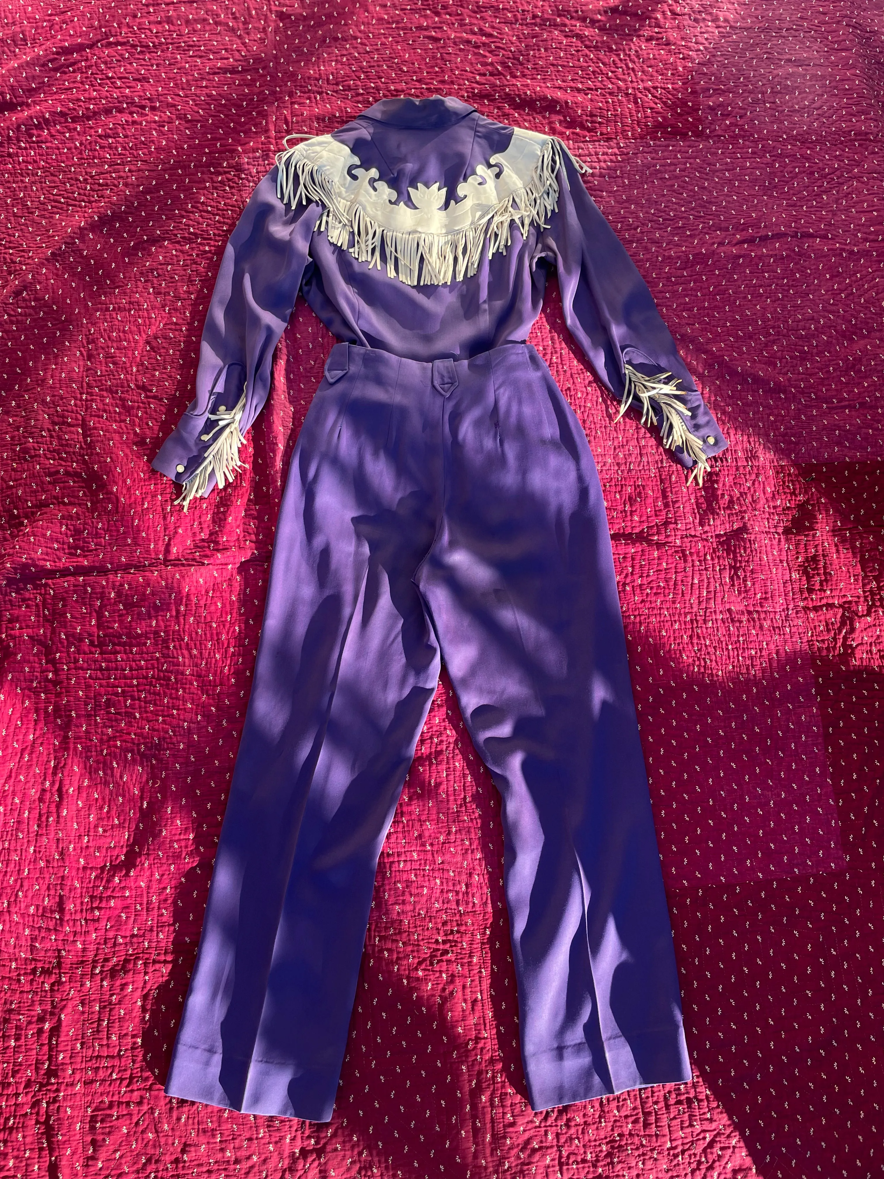 Rare 1950s Hilbilly Westerns Of Denver Vibrant Violet Gabardine Fringe Cowgirl Suit