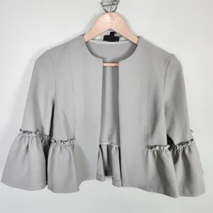 Rare EUC Topshop Gray Ruffle Crop Jacket Size 2 #0248
