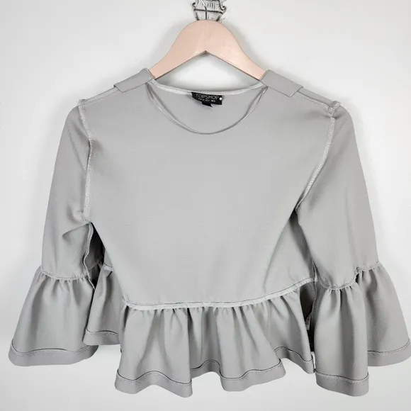 Rare EUC Topshop Gray Ruffle Crop Jacket Size 2 #0248