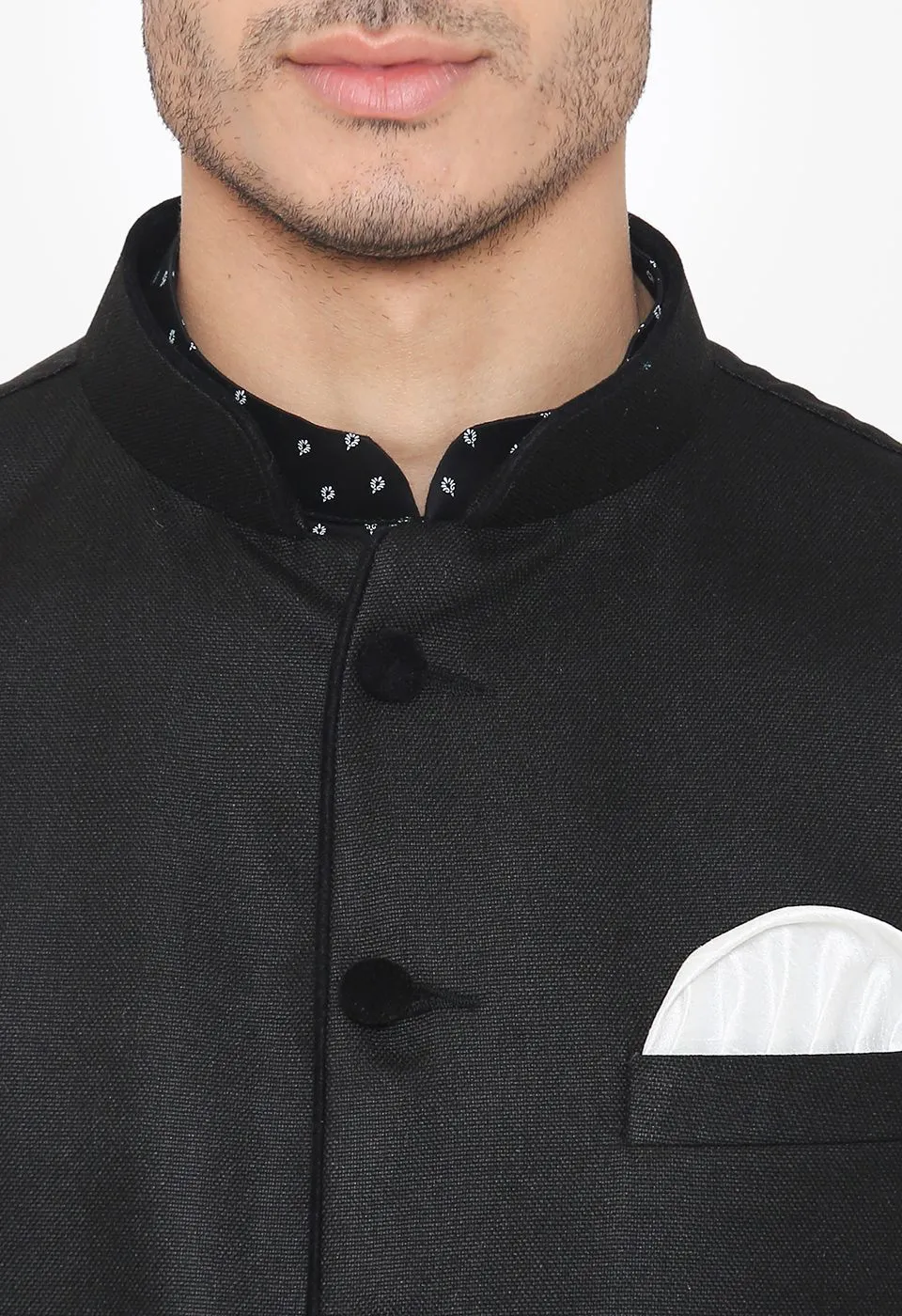 Rayon Black Nehru Modi Jacket
