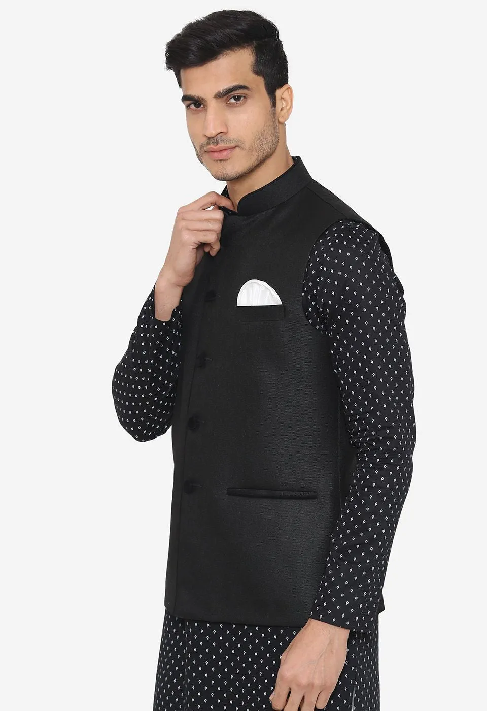 Rayon Black Nehru Modi Jacket