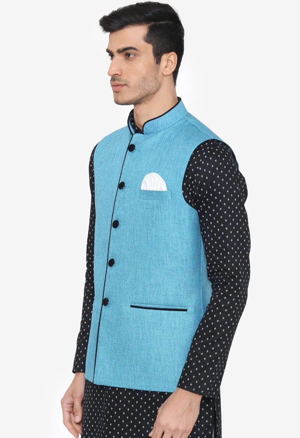 Rayon Blue Nehru Modi Jacket