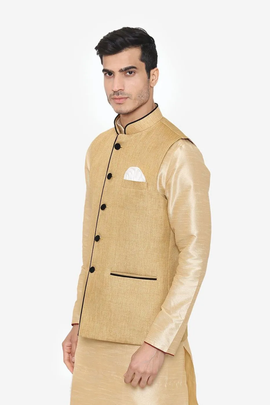 Rayon Gold Nehru Modi Jacket