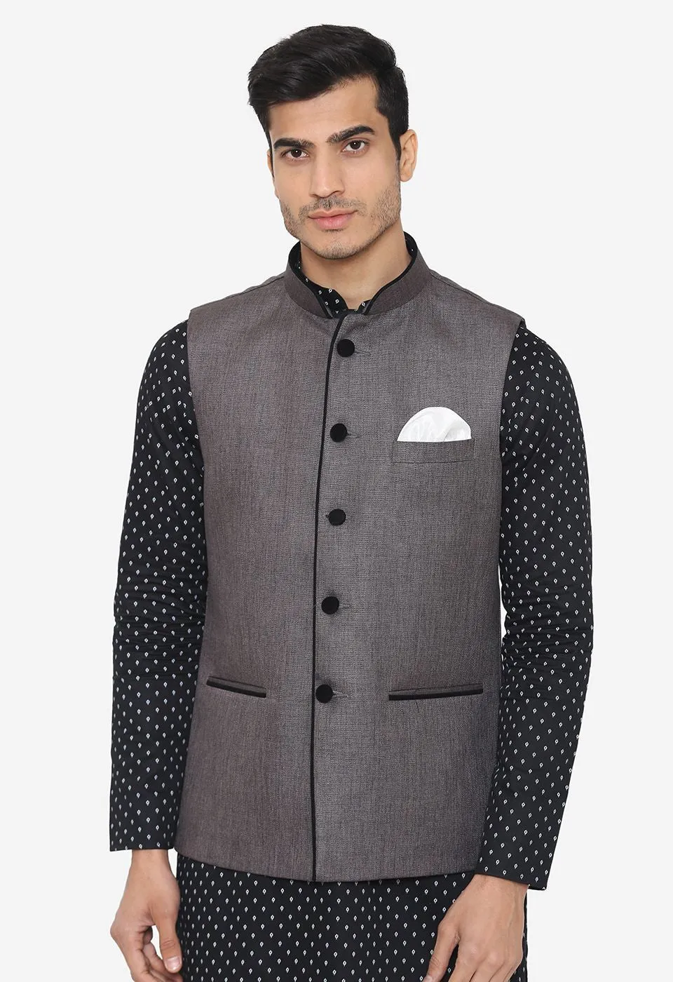 Rayon Grey Nehru Modi Jacket