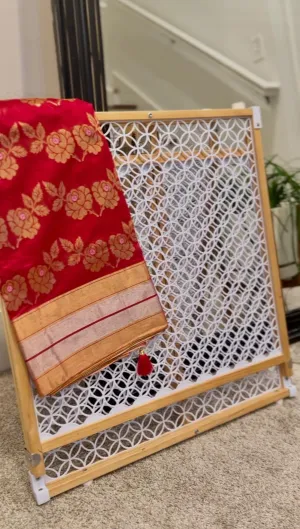 Red Chanderi Silk Saree W/custom Blouse.