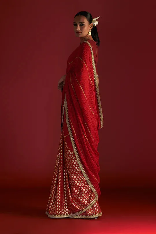Red Crushed Honeycomb Saree