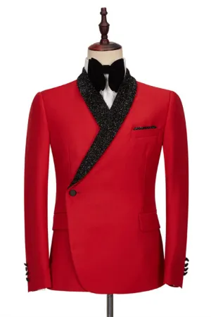 Red Shawl Lapel Bespoke Wedding Men Suits with Black Pants