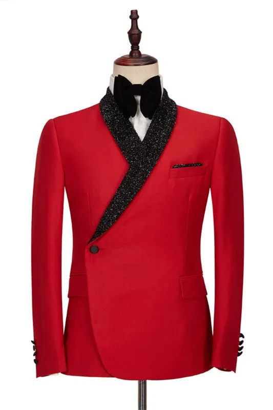 Red Shawl Lapel Bespoke Wedding Men Suits with Black Pants