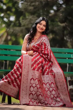 Red Soft Silk Saree With Zari Weaving Work