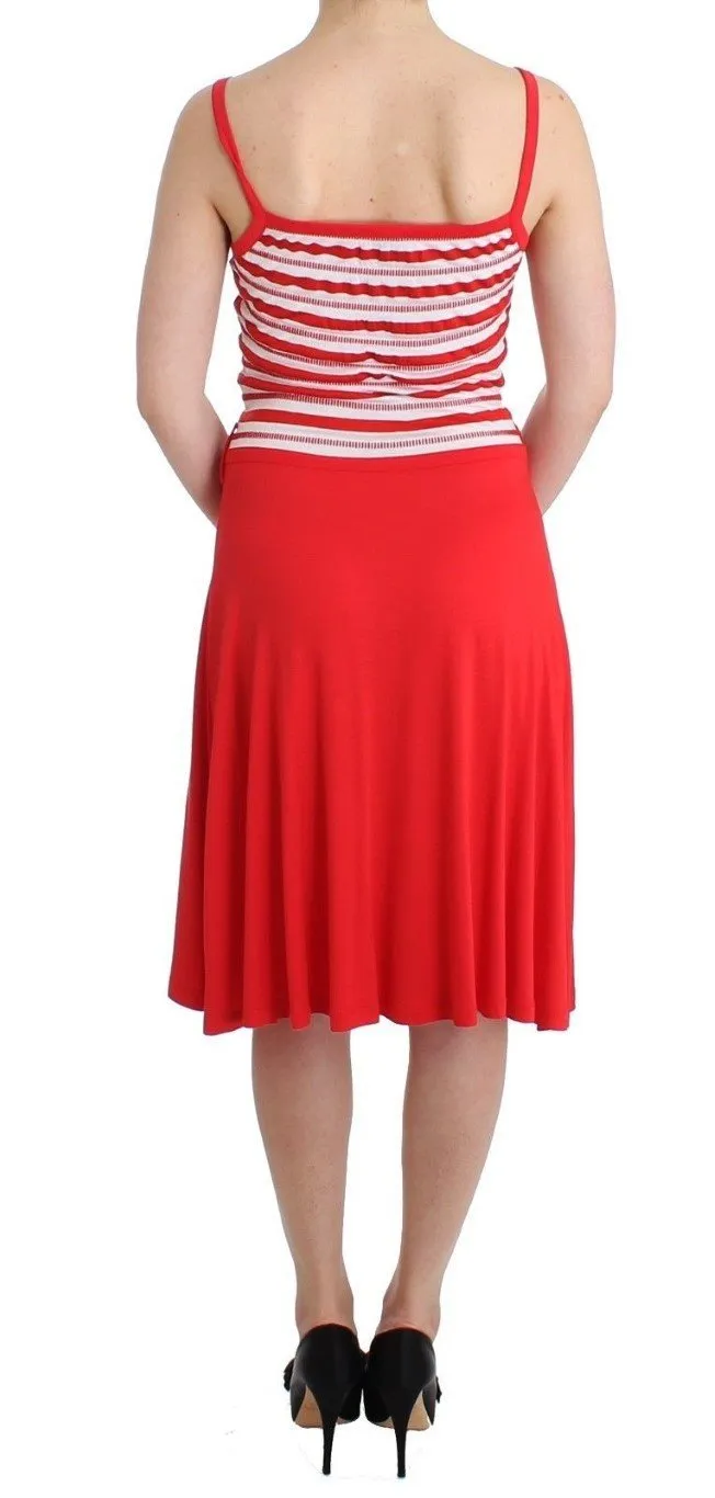 Red striped jersey A-line dress